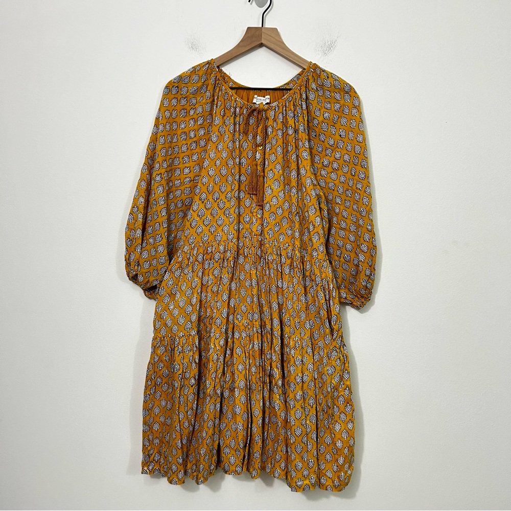 Emerson Fry Size Small Clemence‎ Dress India Collection Tiered Yellow Boho Beach